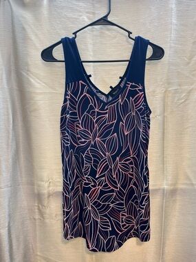 Sleeveless Navy Floral-Print V-Neck Women's Blouse